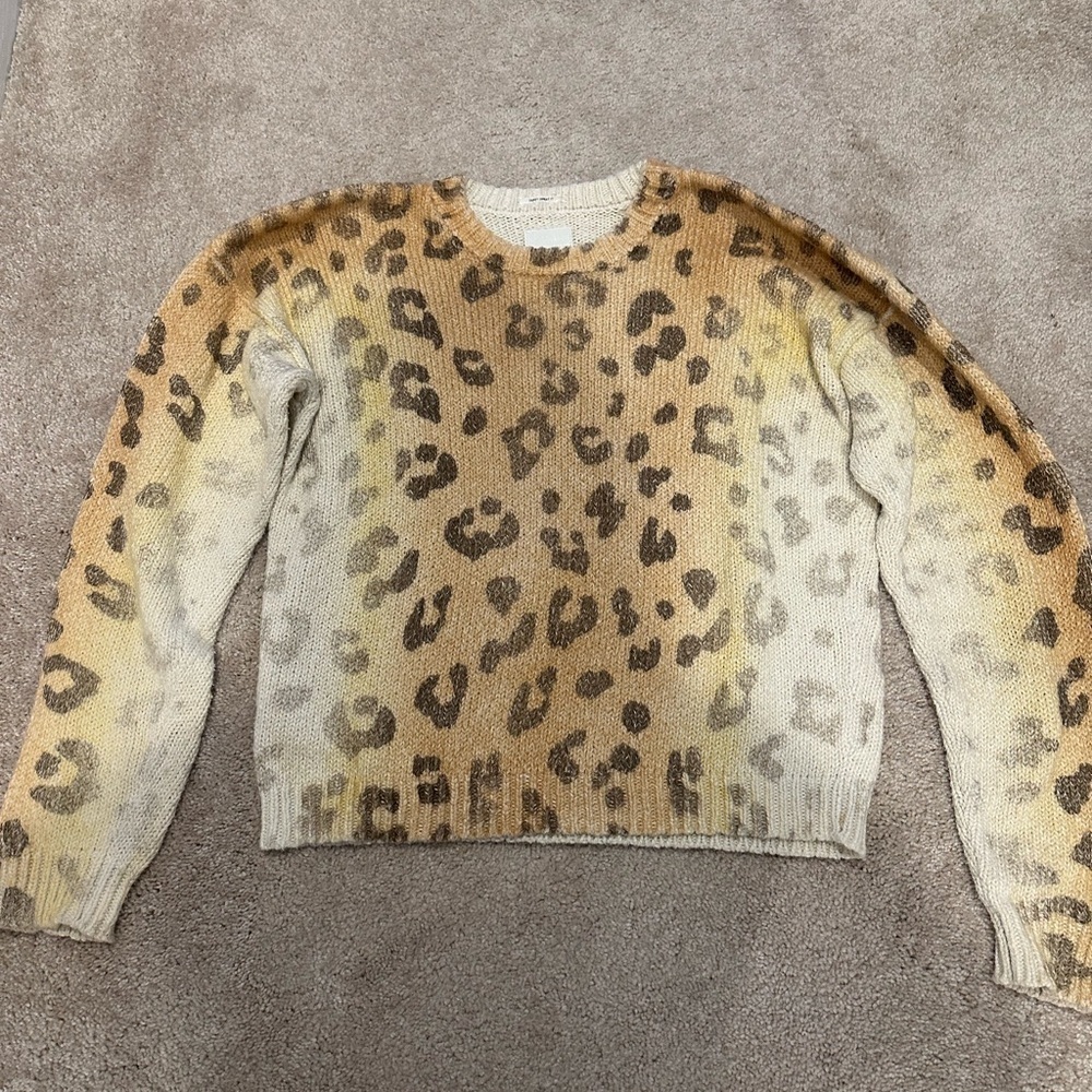 Mother Leopard Print Crewneck Sweater In Brown, Cream, Yellow